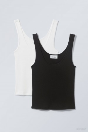 Weekday 2-Pack Open Neck Tank Top タンクトップ レディース 黒 白 Japan | H7C-5924