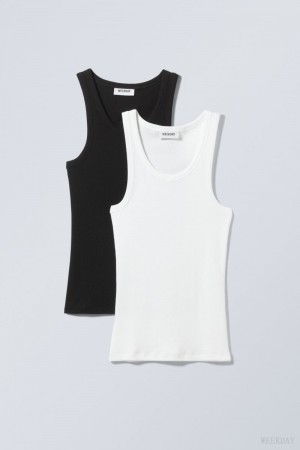 Weekday 2-pack Close Fitted Rib Tank Top タンクトップ レディース Blk&Wht Japan | G1X-8928