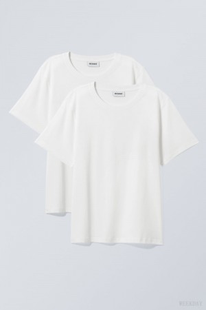 Weekday 2-pack Essence Standard T-Shirt Tシャツ レディース 白 Japan | D4F-7644