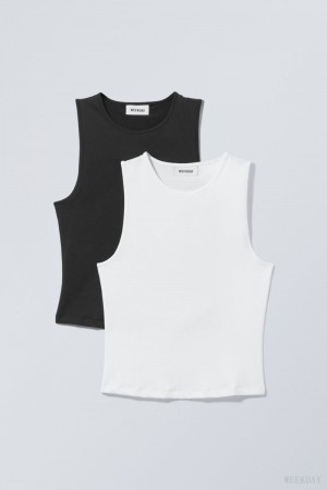 Weekday 2-pack Fine Tank Top タンクトップ レディース 黒 白 Japan | B8K-8864