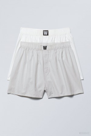 Weekday 2-pack Logo ボクサー Shorts ショートパンツ メンズ グレー 白 Japan | G5H-0330