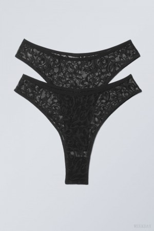 Weekday 2-pack Lucy ミッドカット Waist Brazilian Briefs ブリーフ レディース 黒 Japan | R1C-2677