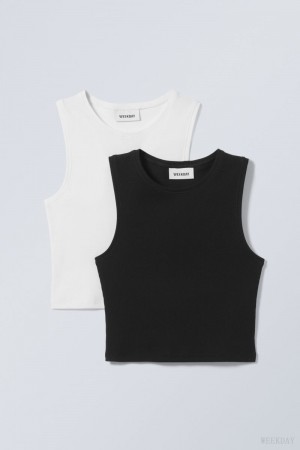 Weekday 2-pack Pure Crop Tank Top タンクトップ レディース 黒 白 Japan | Q8R-4855