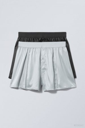 Weekday 2-pack ボクサー Shorts Satin ランジェリー メンズ 黒 グレー Japan | Y3T-9849