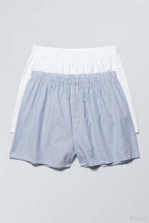 Weekday 2-pack ボクサー Shorts ショートパンツ メンズ 白 青 Japan | H8T-6922