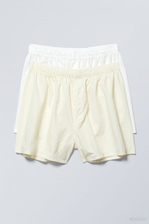 Weekday 2-pack ボクサー Shorts ショートパンツ メンズ 白 黄色 Japan | T4R-0651