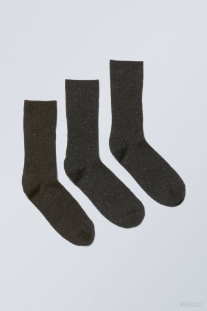 Weekday 3-pack Rib Neps Socks ソックス メンズ 黒 Japan | O8Z-0184