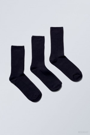 Weekday 3-pack Rib Socks ソックス メンズ 黒 Japan | X5J-4266