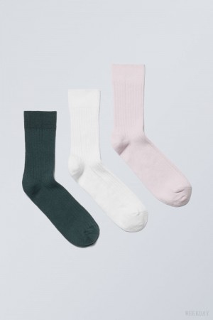 Weekday 3-pack Selma Socks ソックス レディース 青 白 ピンク Japan | E0C-1752