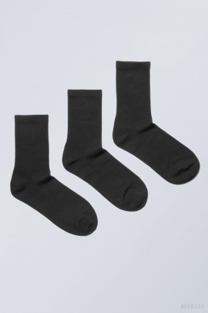 Weekday 3-pack 運動 Socks ソックス メンズ 黒 Japan | J1B-4724