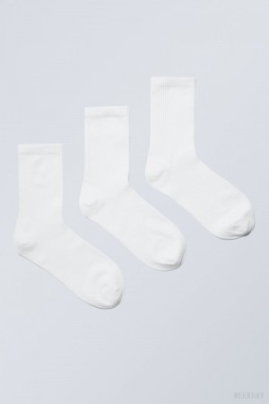 Weekday 3-pack 運動 Socks ソックス メンズ 白 Japan | R3Y-0809