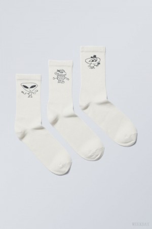 Weekday 3-pack 運動 グラフィック Socks ソックス メンズ Doodle Guys Japan | M7G-2777