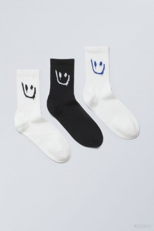 Weekday 3-pack 運動 グラフィック Socks ソックス メンズ Drippy Mix Japan | R4Q-8440