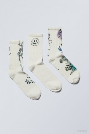 Weekday 3-pack 運動 グラフィック Socks ソックス メンズ Graphic Mix Japan | P8Y-8535