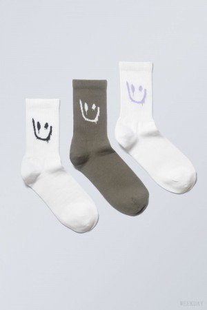 Weekday 3-pack 運動 グラフィック Socks ソックス メンズ Smiley Mix Japan | H5B-6578