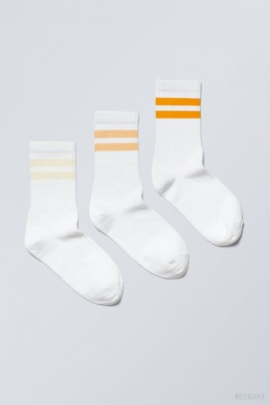 Weekday 3-pack 運動 ストライプ Socks ソックス レディース 黄色 Japan | Q2C-7742