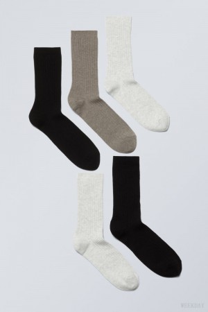 Weekday 5-pack Rib Socks ソックス メンズ Mole Mix Japan | X3F-1196