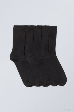 Weekday 5-pack Rib Socks ソックス メンズ 黒 Japan | B4U-6909