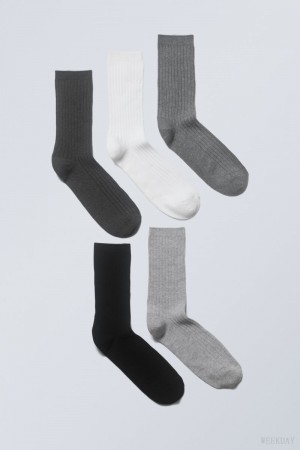 Weekday 5-pack Rib Socks ソックス メンズ グレー Japan | O4E-8430