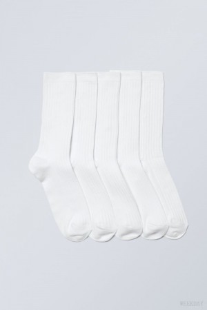 Weekday 5-pack Rib Socks ソックス メンズ 白 Japan | T7Y-5970