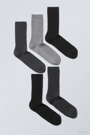 Weekday 5-pack Rib Socks ソックス メンズ 黒 グレー Japan | K1E-2011