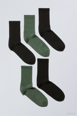 Weekday 5-pack 運動 Socks ソックス レディース 黒 緑 Japan | D6O-5752