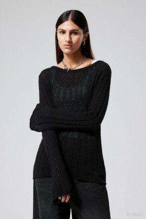 Weekday Anessa Sheer Knit Sweater セーター レディース 黒 Japan | X5F-5964