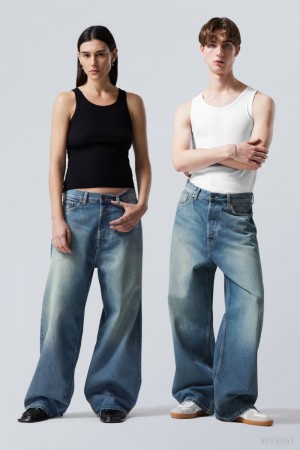 Weekday Astro Loose Baggy Jeans デニム メンズ 青 Japan | Q6Q-2828