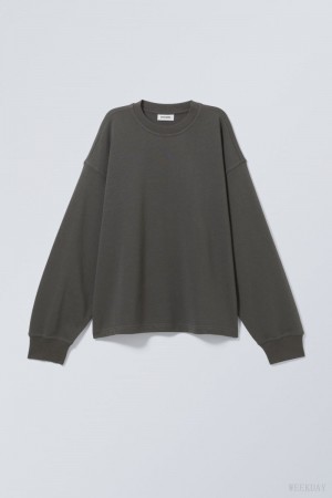 Weekday Boxy Crew Neck Sweatshirt スウェットシャツ レディース 黒 Japan | Y9G-5575