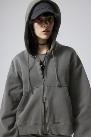 Weekday Boxy Heavyweight Zip Hoodie パーカー レディース 暗グレー Japan | H2S-2421