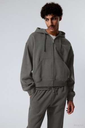 Weekday Boxy Midweight Zip Hoodie パーカー メンズ グレー Japan | D6A-8207