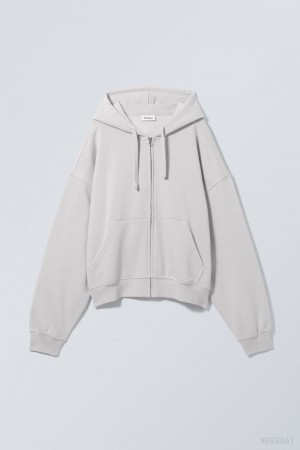 Weekday Boxy Midweight Zip Hoodie パーカー メンズ ライトグレー Japan | G0S-8581