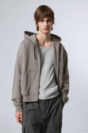 Weekday Boxy Midweight Zip Hoodie パーカー メンズ グレー Japan | P1O-2242