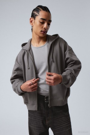 Weekday Boxy Midweight Zip Hoodie パーカー メンズ 黒 Japan | X0V-1434