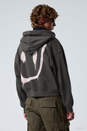 Weekday Boxy グラフィック Zip Hoodie パーカー メンズ Drippy Smiling Face Japan | C0N-2457