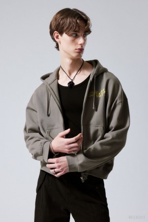 Weekday Boxy グラフィック Zip Hoodie パーカー メンズ グレー Japan | T1G-6230