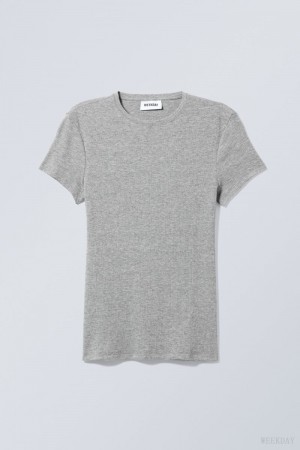 Weekday Close Fitted Rib T-Shirt Tシャツ レディース グレー Japan | R0X-3811