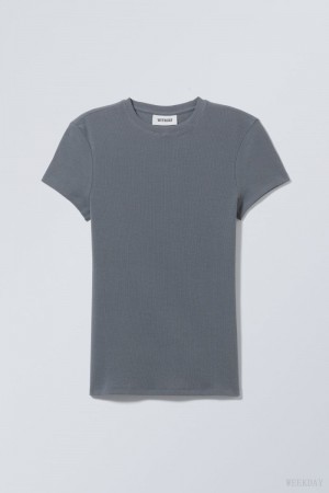 Weekday Close Fitted Rib T-Shirt Tシャツ レディース 暗グレー Japan | Y4C-5714