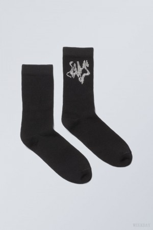 Weekday Cotton Rhinestone Socks ソックス レディース 黒 Japan | W1N-9359