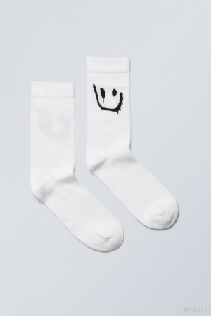 Weekday Cotton グラフィック Socks ソックス レディース Drippy Smiley Japan | O0O-9539