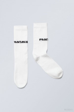 Weekday Cotton グラフィック Socks ソックス レディース 白 Japan | R4H-8529