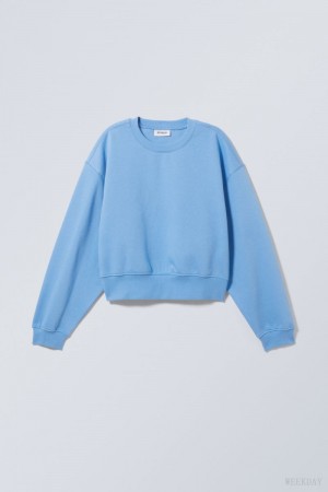 Weekday Crop Volume Sweatshirt スウェットシャツ レディース ライト青 Japan | F9L-3923