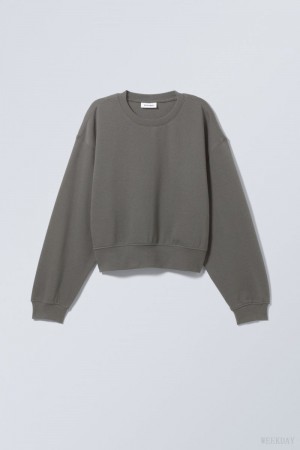 Weekday Crop Volume Sweatshirt スウェットシャツ レディース 暗グレー Japan | Y6I-4110