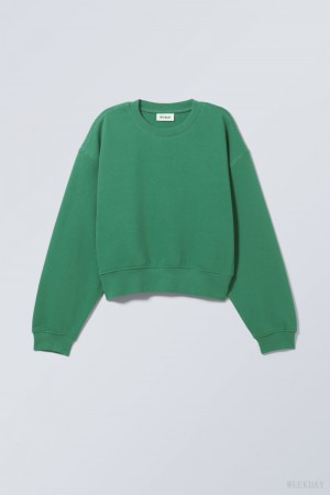 Weekday Crop Volume Sweatshirt スウェットシャツ レディース 緑 Japan | Y7W-6114