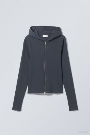 Weekday Cut Tight Zip Hoodie パーカー レディース 暗青 Japan | W3N-0207