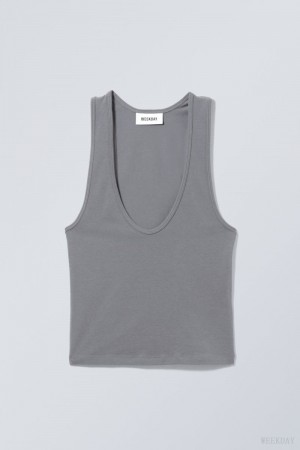 Weekday Deep U-Neck Tank Top タンクトップ レディース 暗グレー Japan | B1C-8127