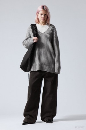 Weekday Eden Oversized ウール Blend Sweater セーター レディース グレー Japan | L3G-2795