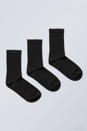 Weekday Eleven Socks 3-pack ソックス レディース 黒 Japan | F2J-1269