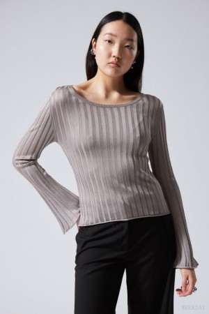 Weekday Enora Sheer Knit Long Sleeve Top トップス レディース ライトグレー Japan | H4N-5919