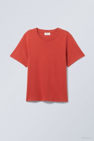 Weekday Essence Standard T-shirt Tシャツ レディース 赤 Japan | T6L-1676